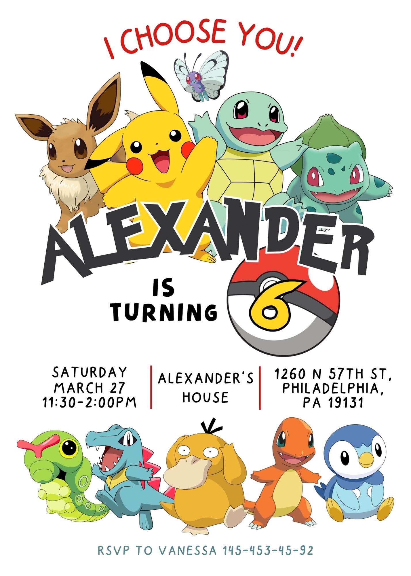 Pokemon Pikachu  customizable invitation template | Share or Print |  | DD363