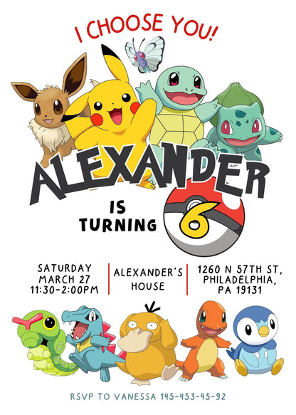 Pokemon Pikachu  customizable invitation template | Share or Print |  | DD363