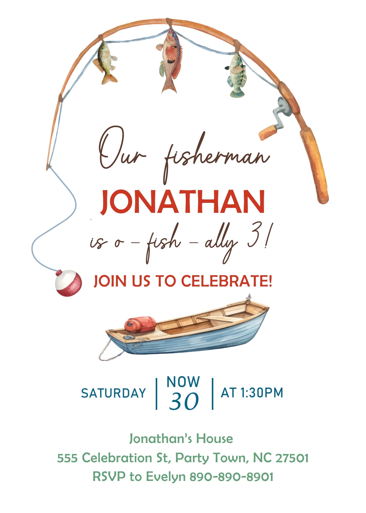 Fishing O-Fish-Ally customizable invitation template | Share or Print |  | JT052