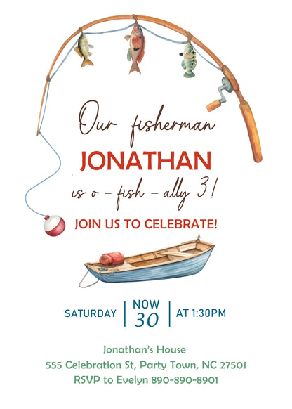 Fishing O-Fish-Ally customizable invitation template | Share or Print |  | JT052