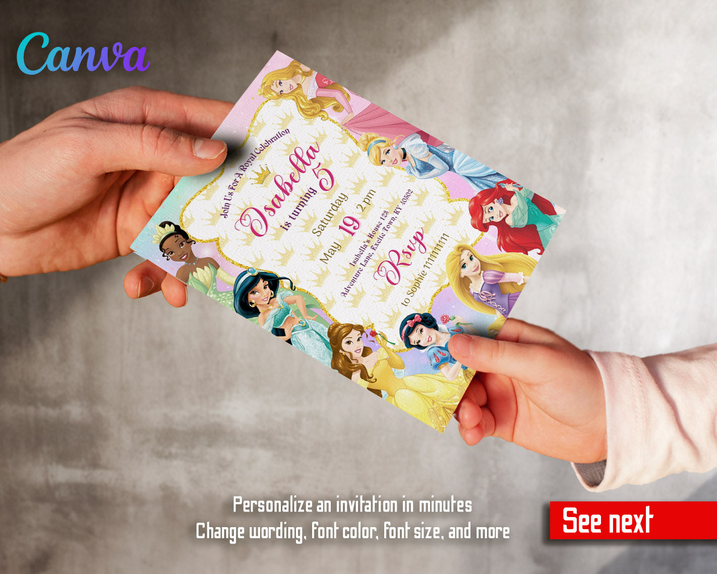 Disney Princess  customizable invitation template | Share or Print | girl | QU032