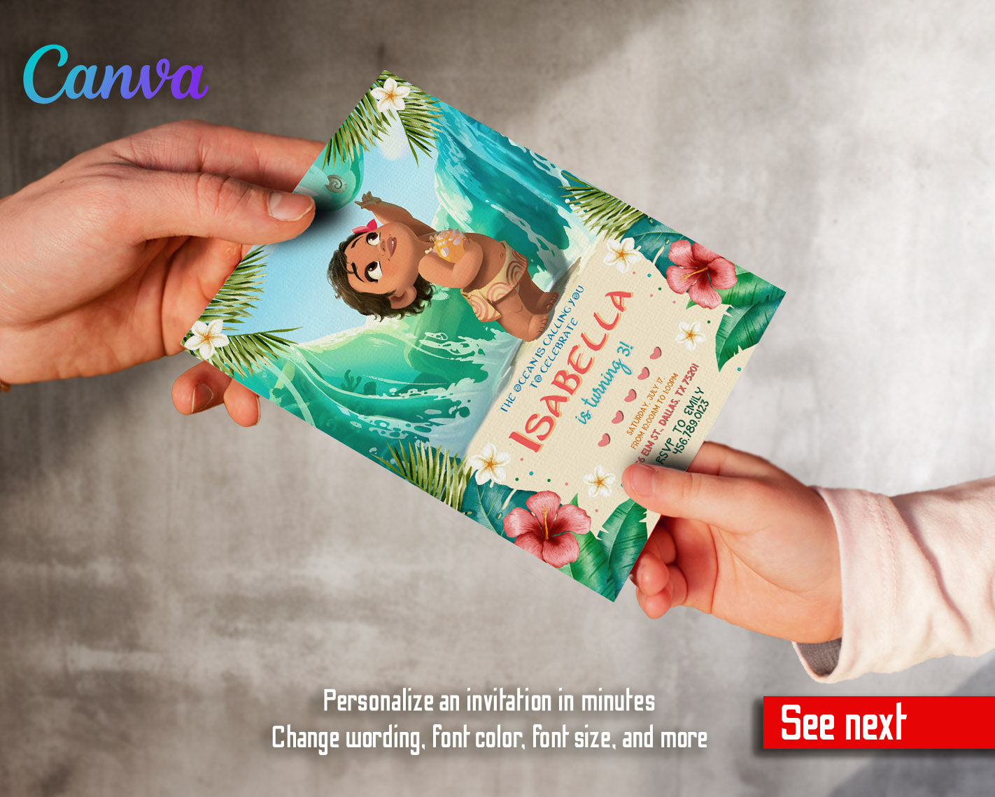 Moana Princess  customizable invitation template | Share or Print | girl | OE250