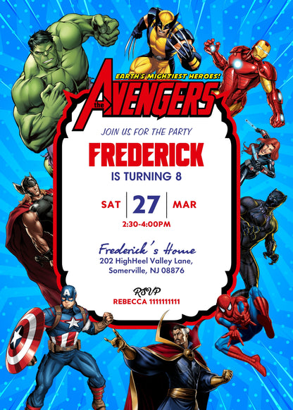 Avengers Marvel Superhero  customizable invitation template | Share or Print | boy | JN399