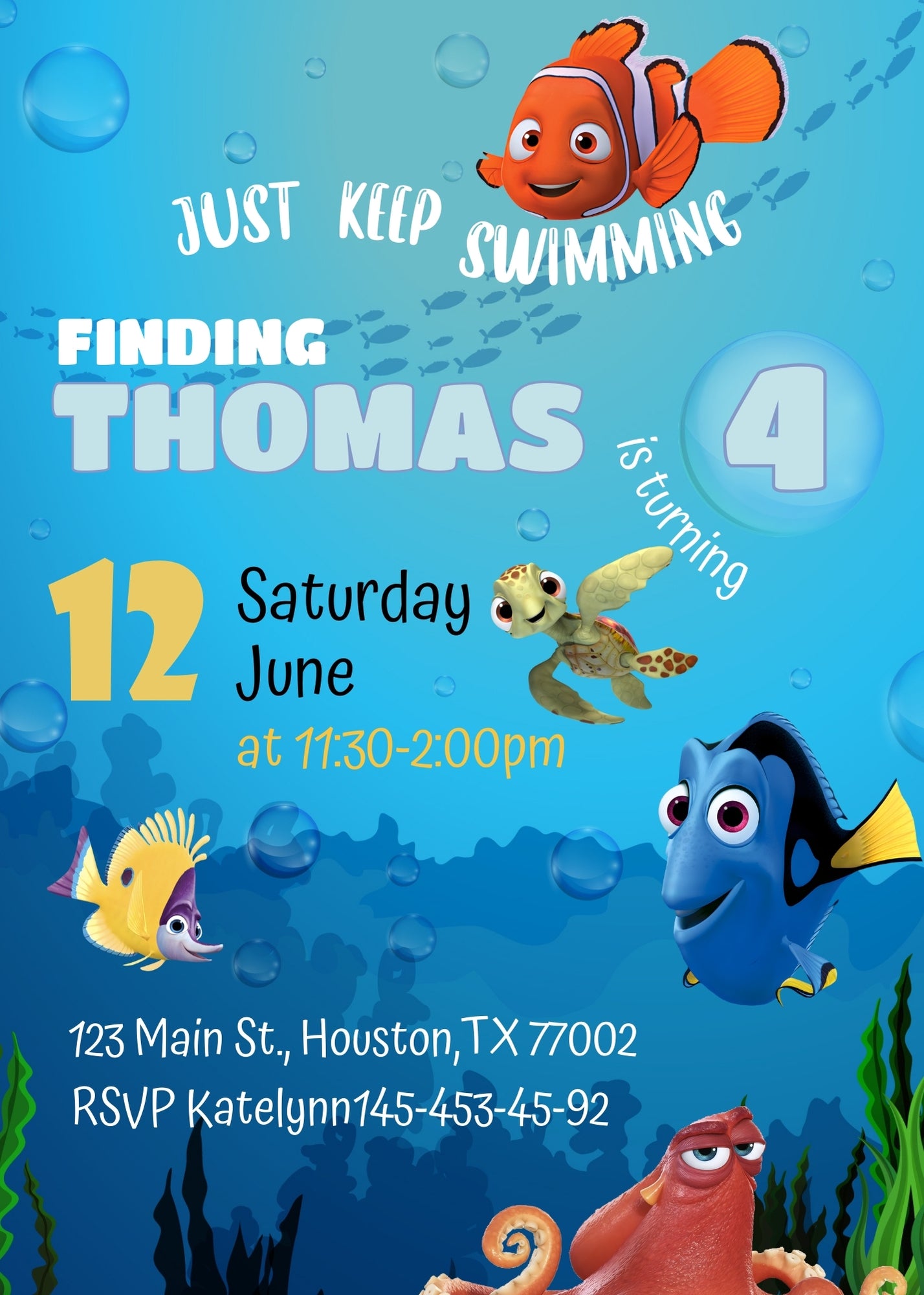 Finding Nemo customizable invitation template | Share or Print |  | JR421