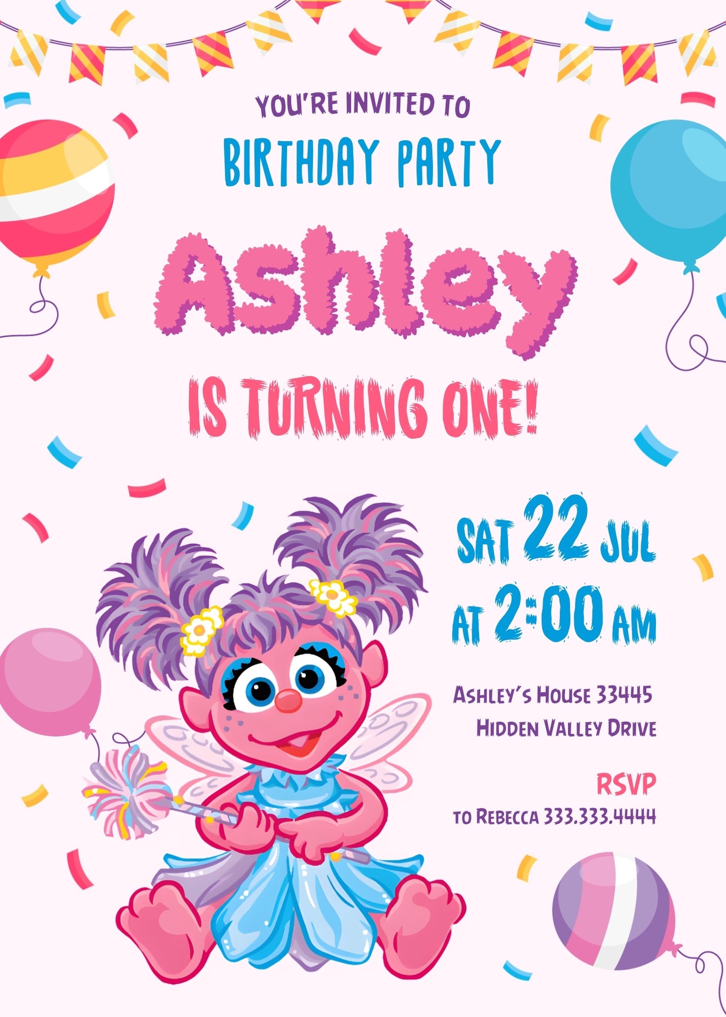 Sesame Street Abby Cadabby customizable invitation template | Share or Print | girl | ZY421