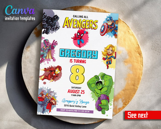 Avengers Marvel Superhero  customizable invitation template | Share or Print | boy | FA876