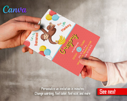 Curious George Monkey customizable invitation template | Share or Print |  | IK319