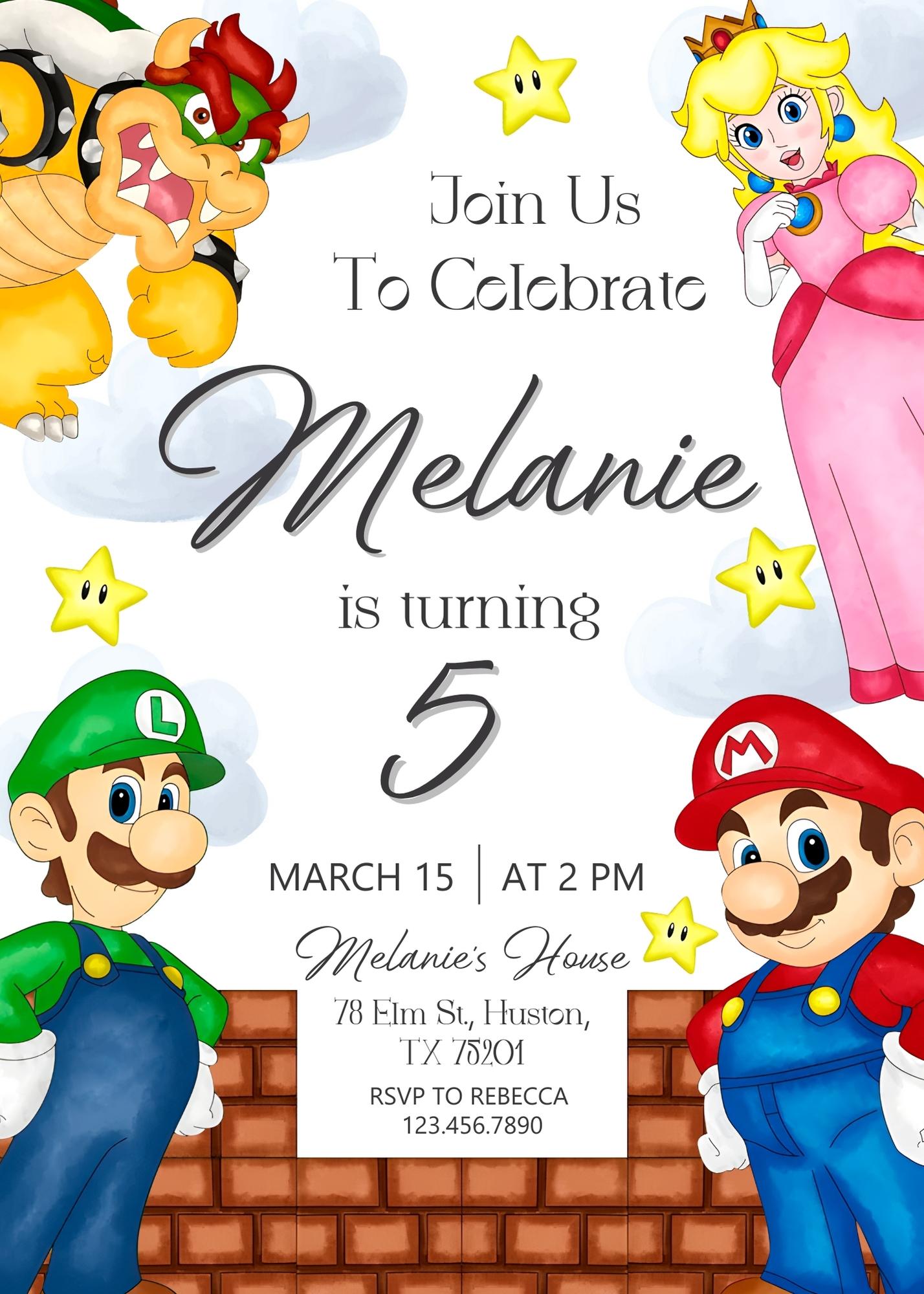 Super Mario Bros  customizable invitation template | Share or Print |  | XE906