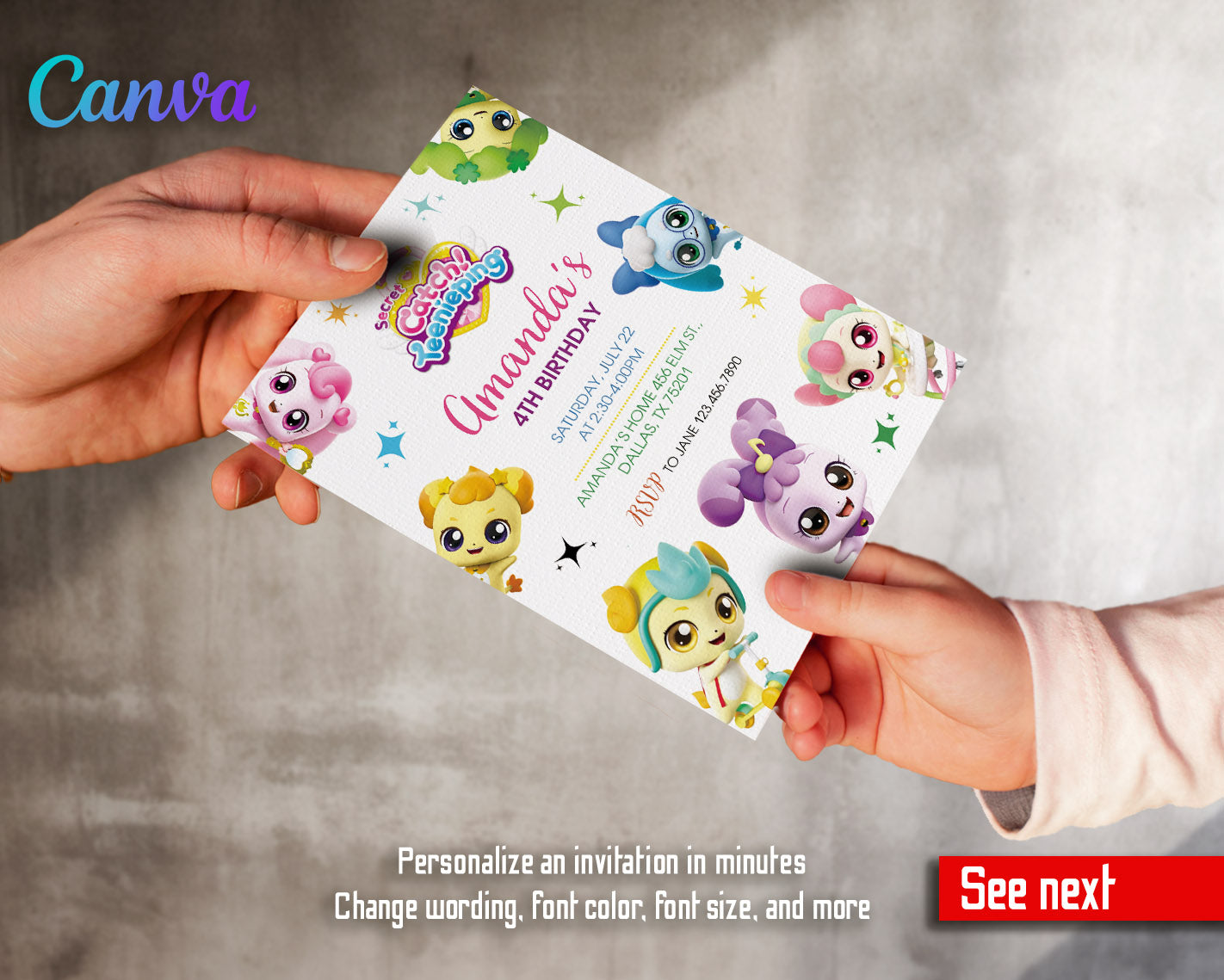 Catch Teenieping customizable invitation template | Share or Print | girl | DB456