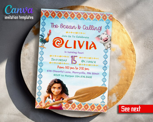 Moana Princess  customizable invitation template | Share or Print | girl | PL499