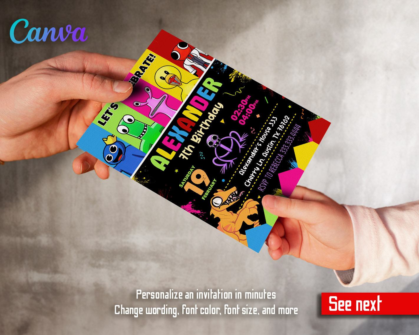 Rainbow Friends  customizable invitation template | Share or Print |  | CV763