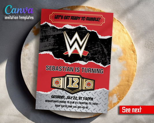 Wrestling WWE WrestleMania  customizable invitation template | Share or Print | boy | GT693