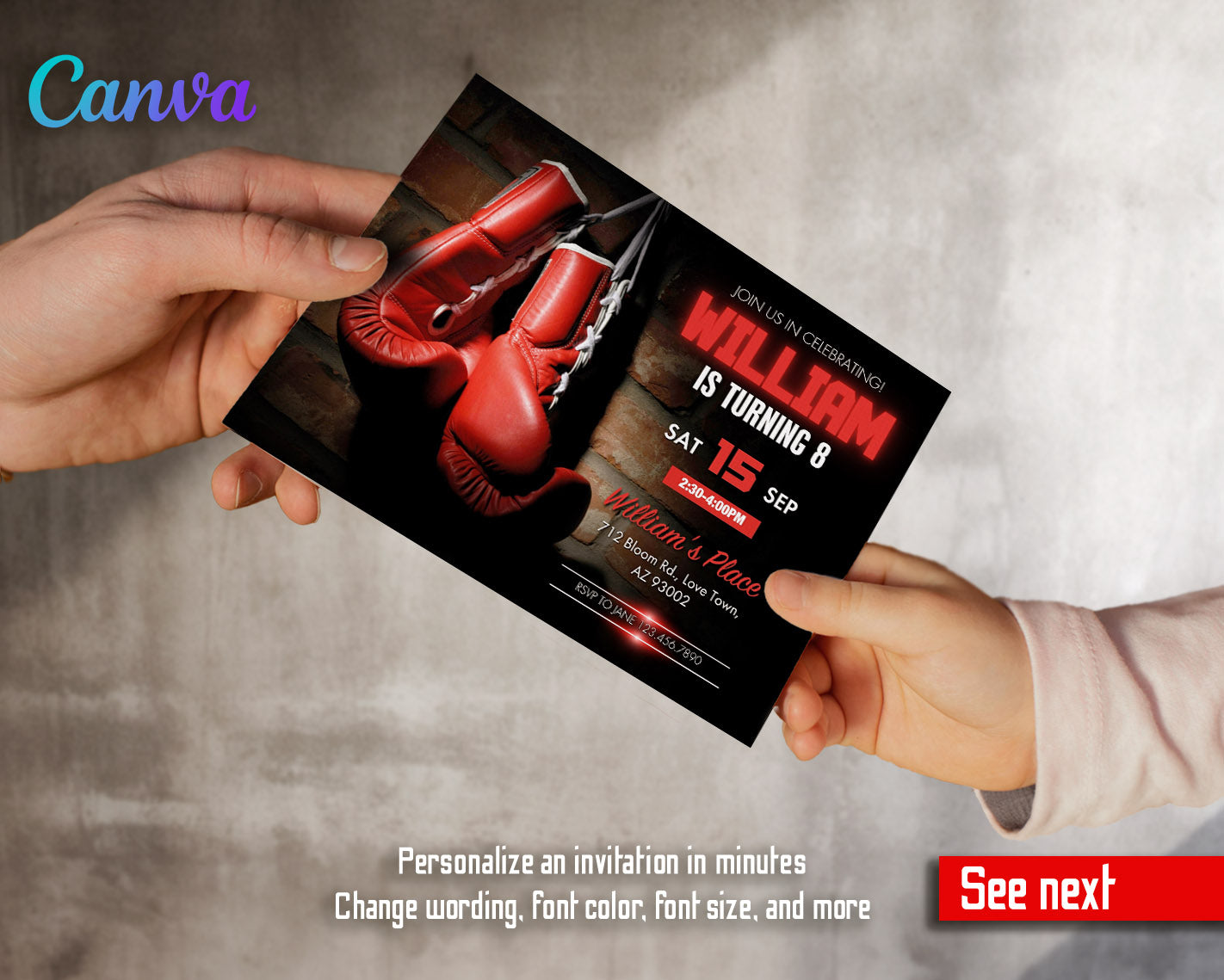 Boxing Fighter customizable invitation template | Share or Print | boy | BR752