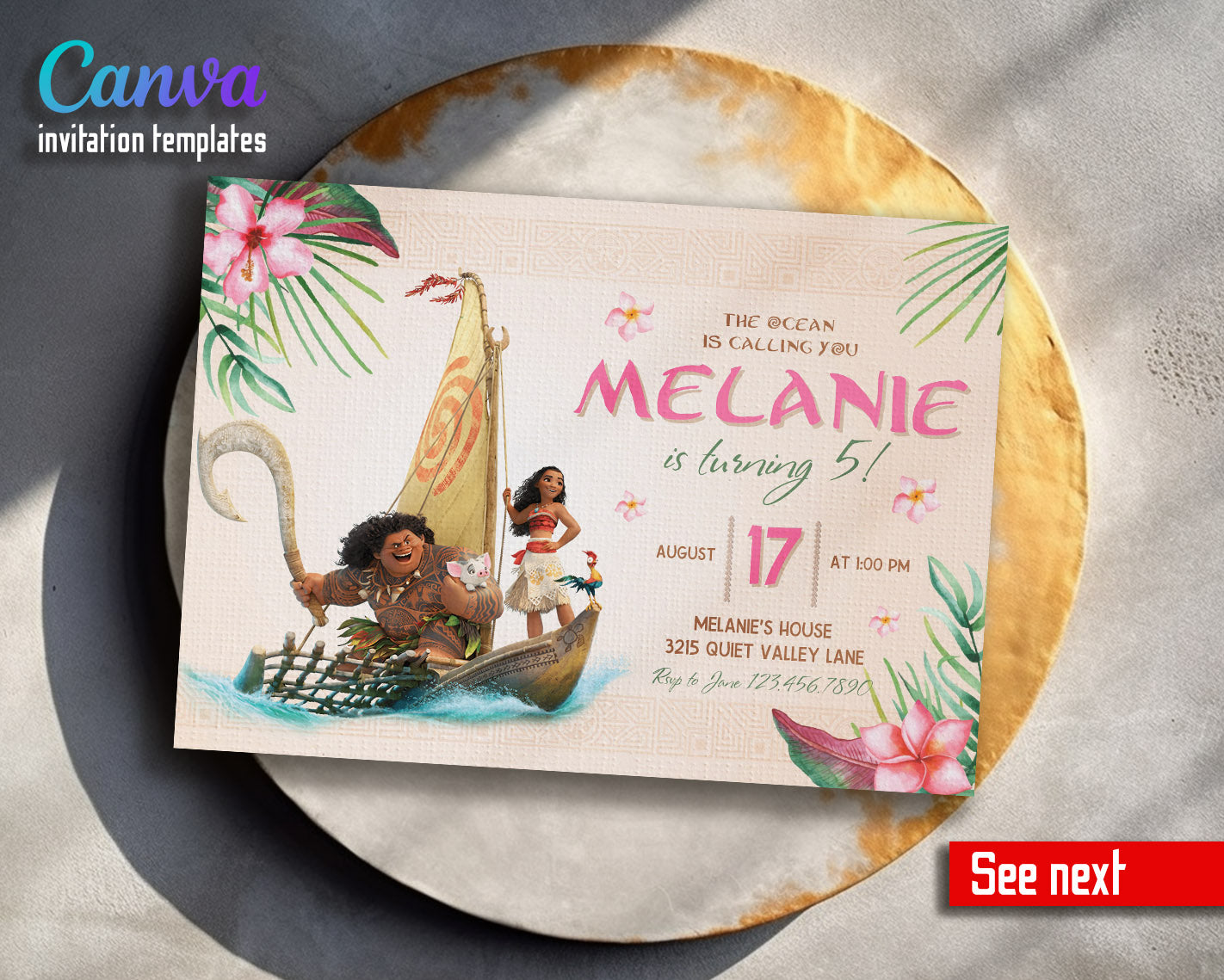 Moana Princess customizable invitation template | Share or Print | girl | YL663