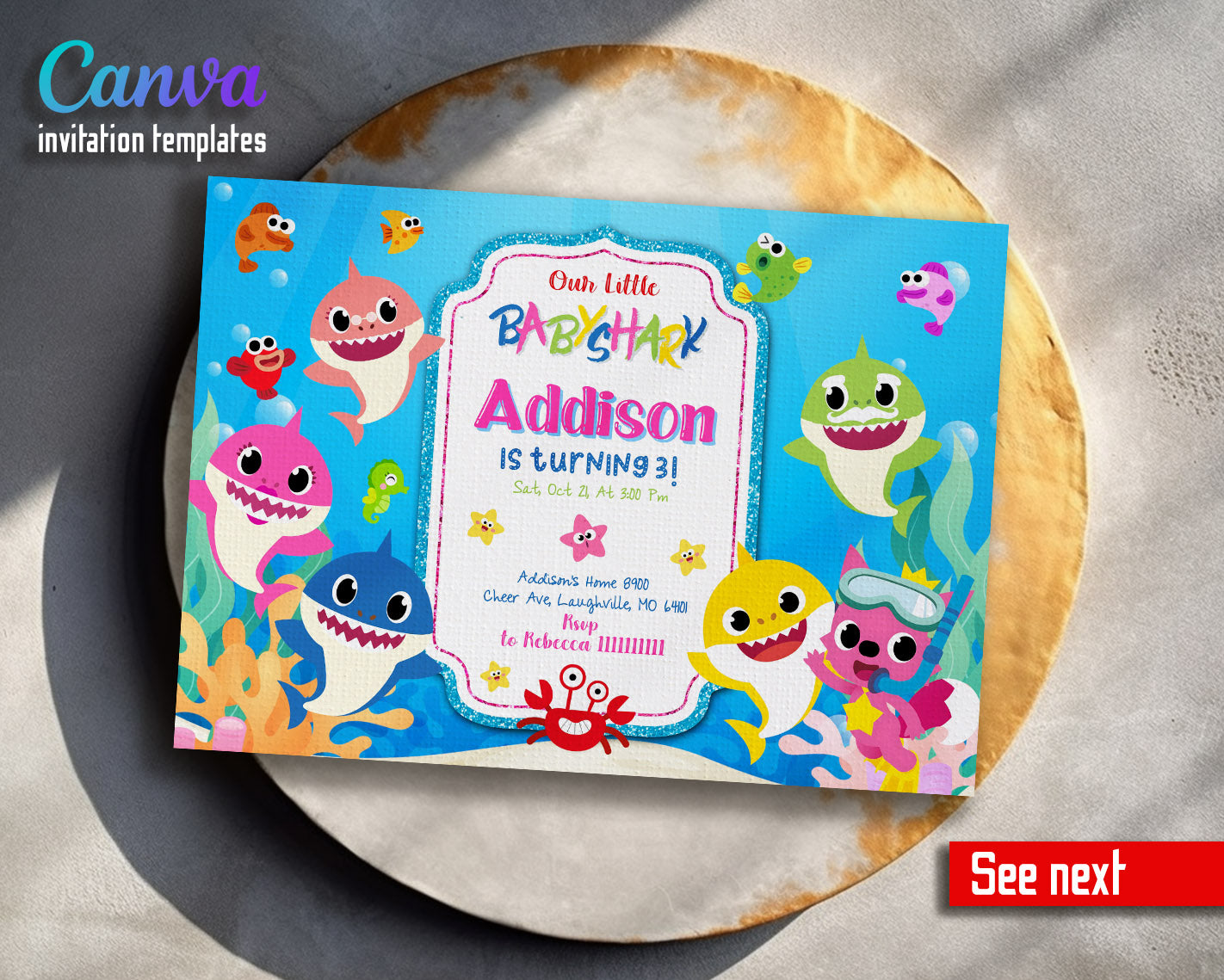 Baby Shark  customizable invitation template | Share or Print |  | CB529