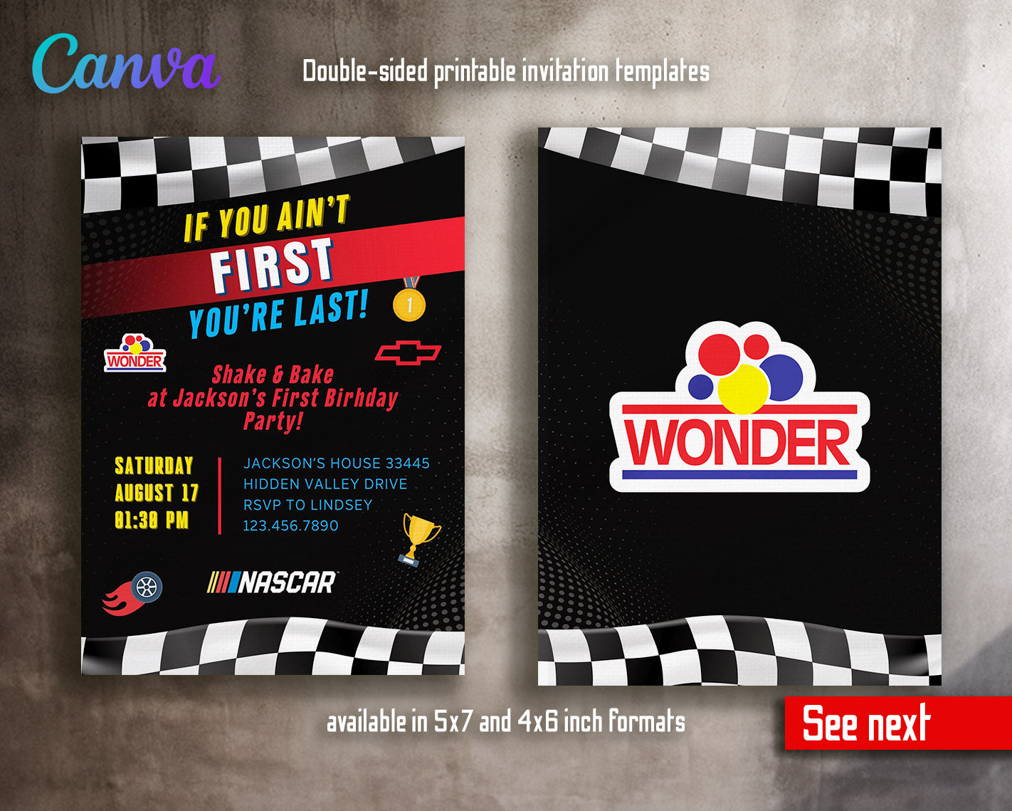 Nascar Ricky Bobby  customizable invitation template | Share or Print | boy | WE322