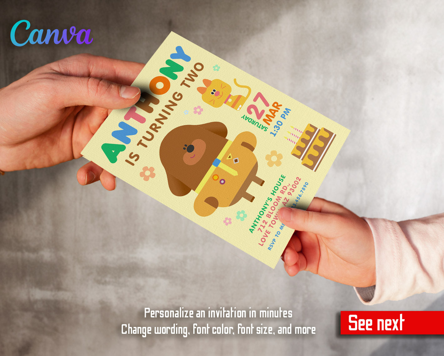 Hey Duggee customizable invitation template | Share or Print |  | PH928