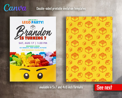 Lego customizable invitation template | Share or Print |  | WT076