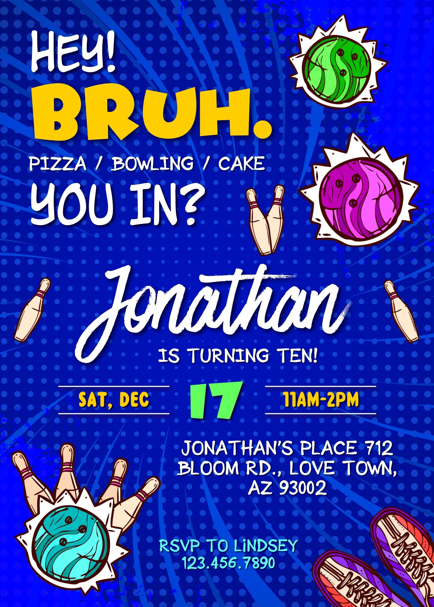 Bruh Bowling customizable invitation template | Share or Print | boy | FD258