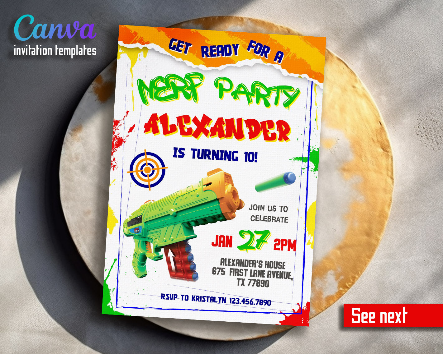 NERF Dart Wars  customizable invitation template | Share or Print | boy | NX219