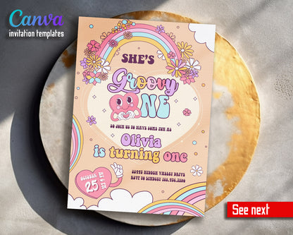 Groovy One First Birthday customizable invitation template | Share or Print |  | TZ344