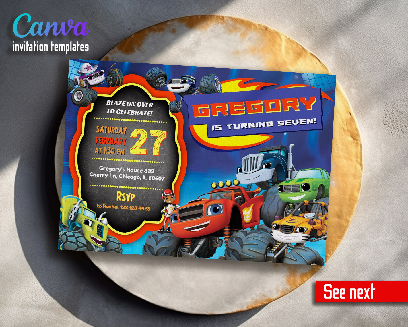 Blaze Monster Machines Trucks  customizable invitation template | Share or Print | boy | JT612