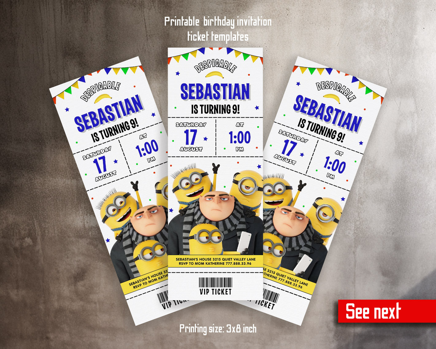 Despicable Me Minions customizable invitation template | Share or Print |  | CJ234