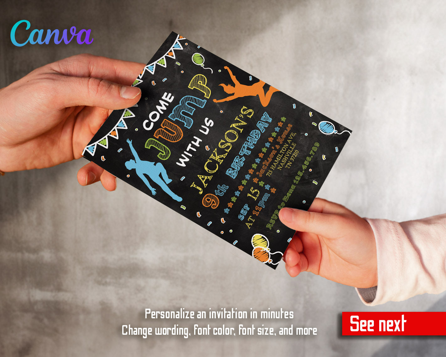 Trampoline Jump Party  customizable invitation template | Share or Print |  | ZL266