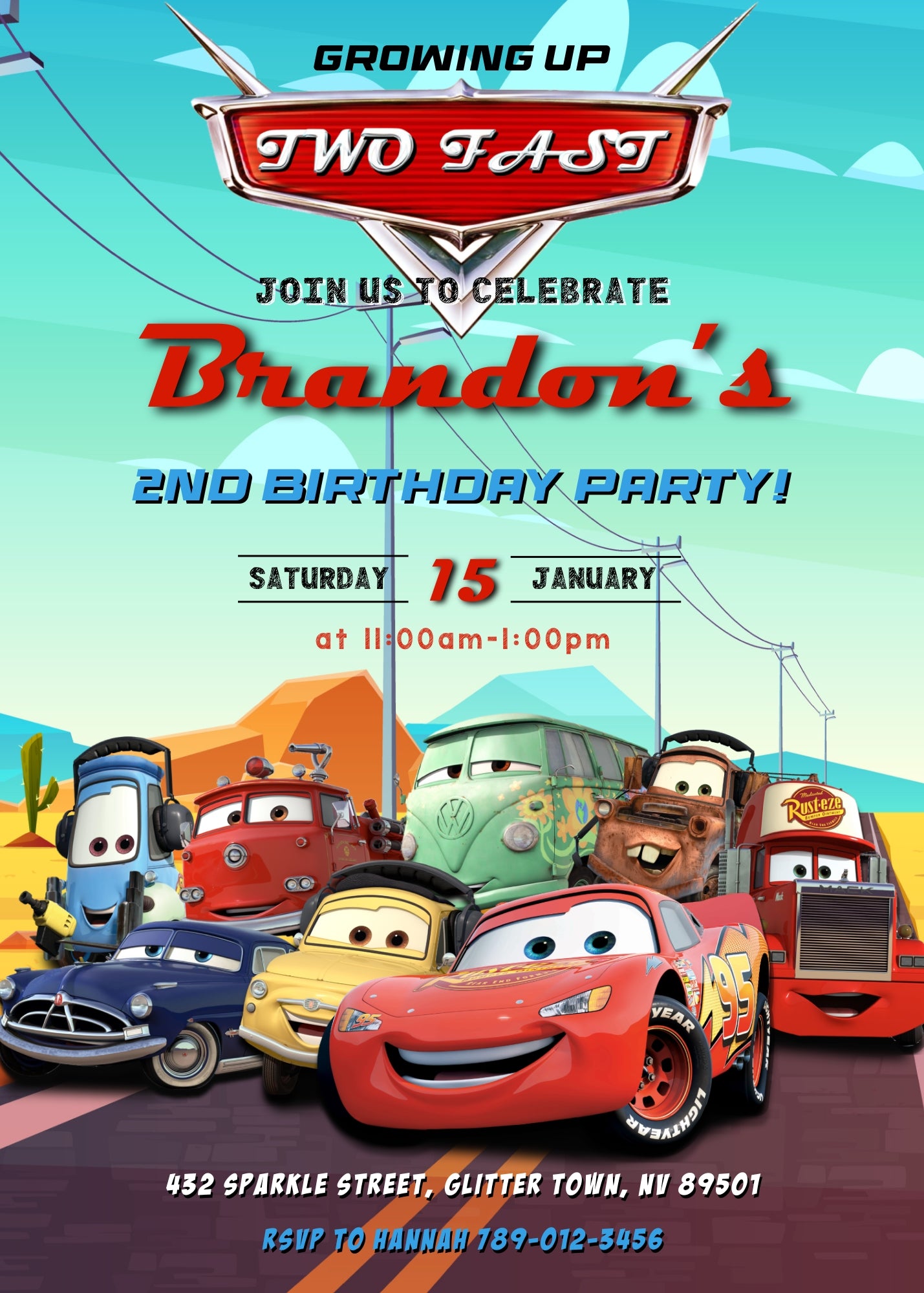 Cars Lightning Mcqueen Two customizable invitation template | Share or Print | boy | FR481