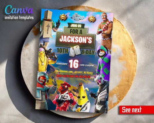 Fortnite  customizable invitation template | Share or Print | boy | SL617