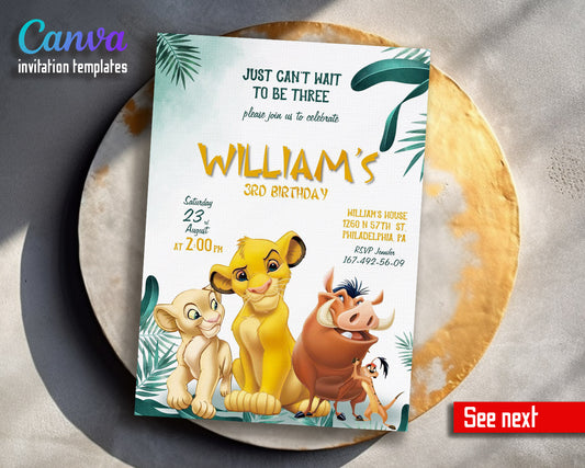 Lion King Simba customizable invitation template | Share or Print |  | TC817