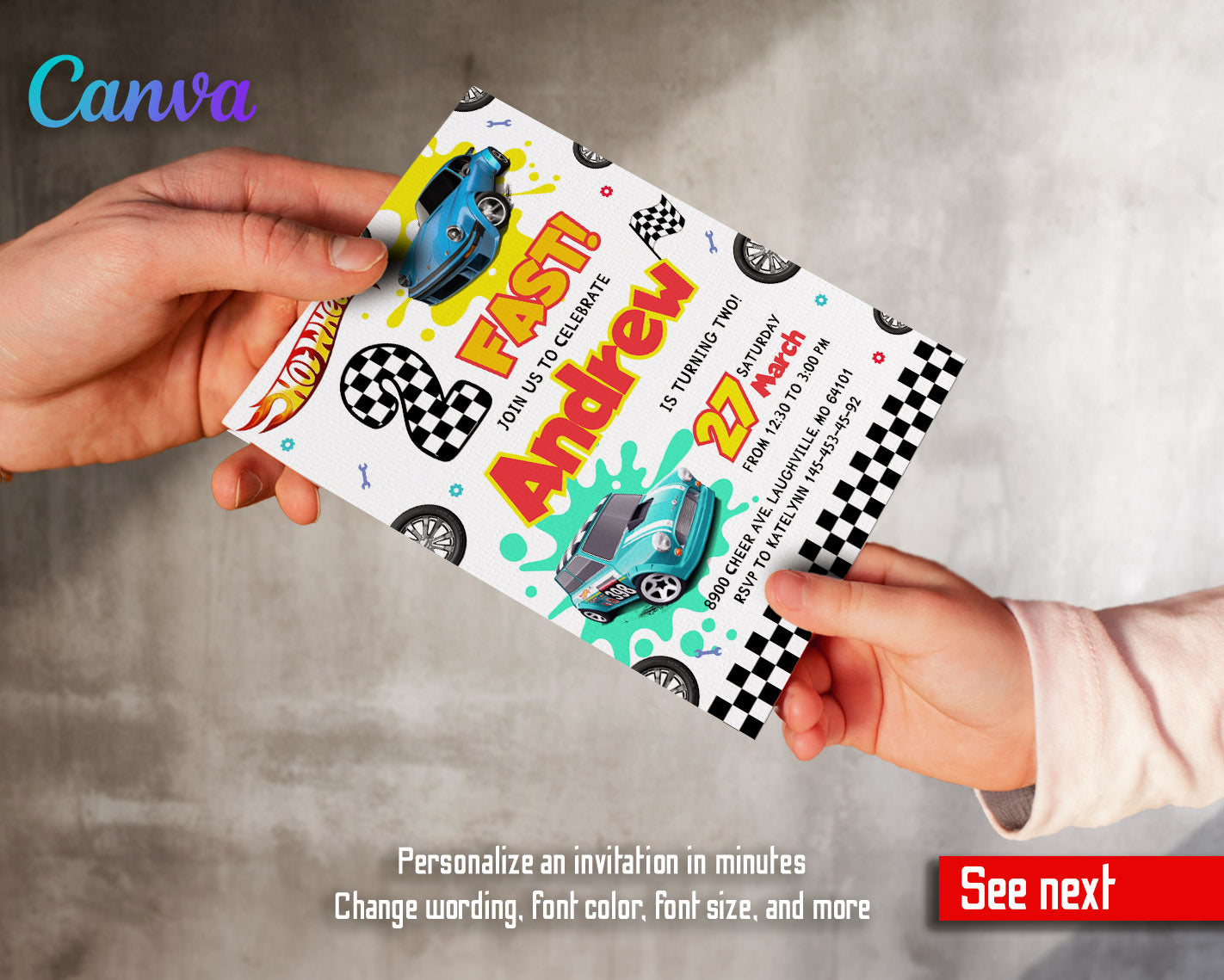 Hot Wheels Two Fast 2 Furious customizable invitation template | Share or Print | boy | HD350