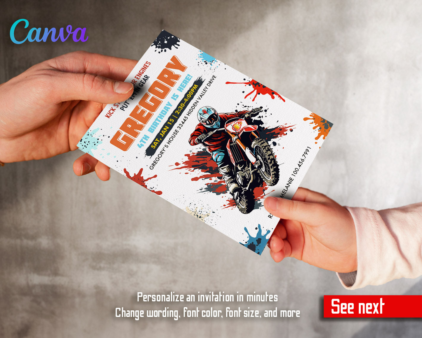 Motocross Extreme customizable invitation template | Share or Print |  | LU590