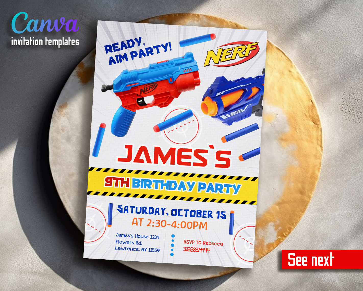 NERF Dart Wars  customizable invitation template | Share or Print | boy | CY332