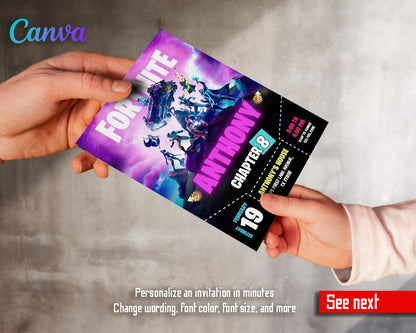 Fortnite gamer customizable invitation template | Share or Print | boy | HC469