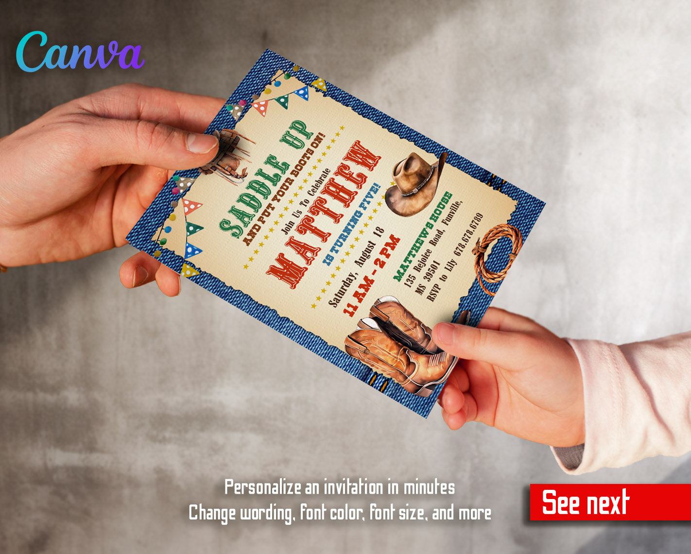 Cowboy Rodeo customizable invitation template | Share or Print | boy | II658