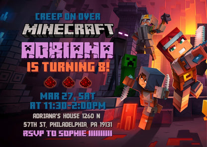 Minecraft customizable invite template | instant download | Share or Print | EZ995