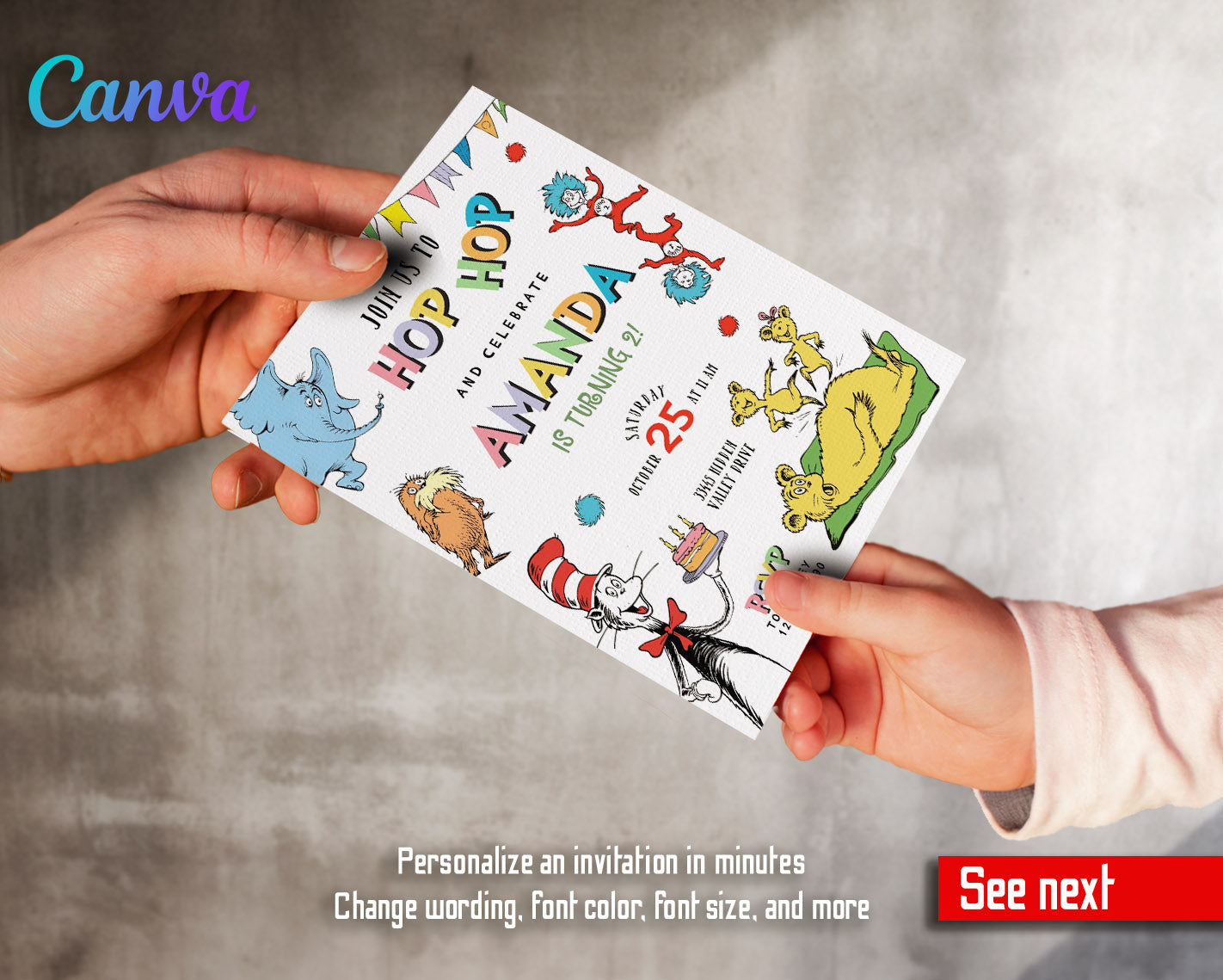 Dr Seuss Hop on Pop customizable invitation template | Share or Print |  | SP979