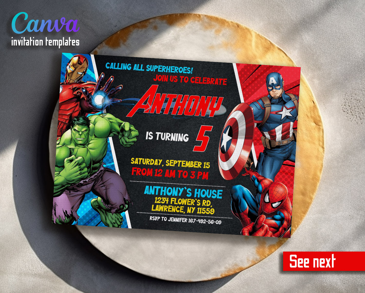 Avengers Marvel Superhero customizable invitation template | Share or Print | boy | WS356