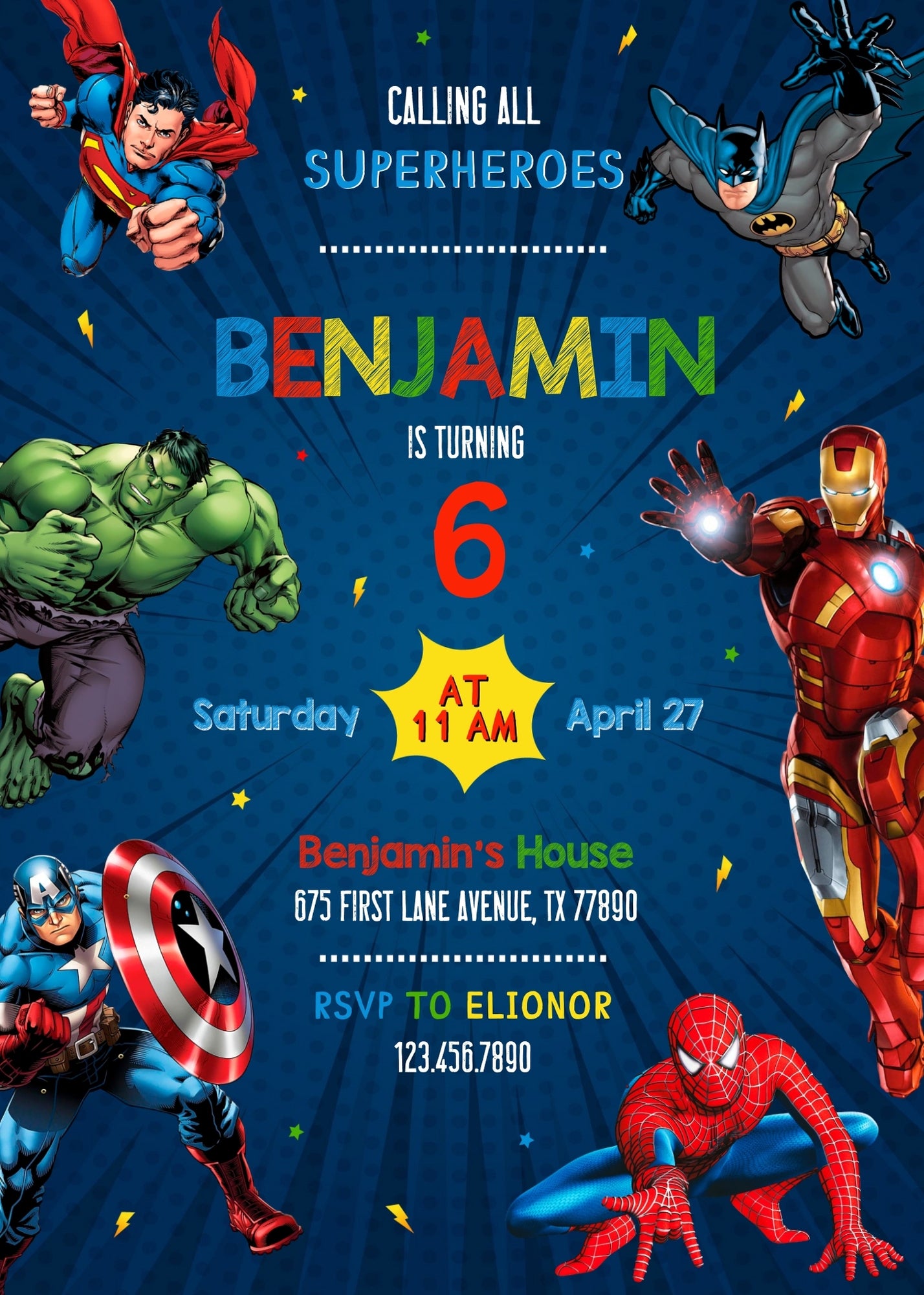 Avengers Marvel Superhero  customizable invitation template | Share or Print | boy | MY855