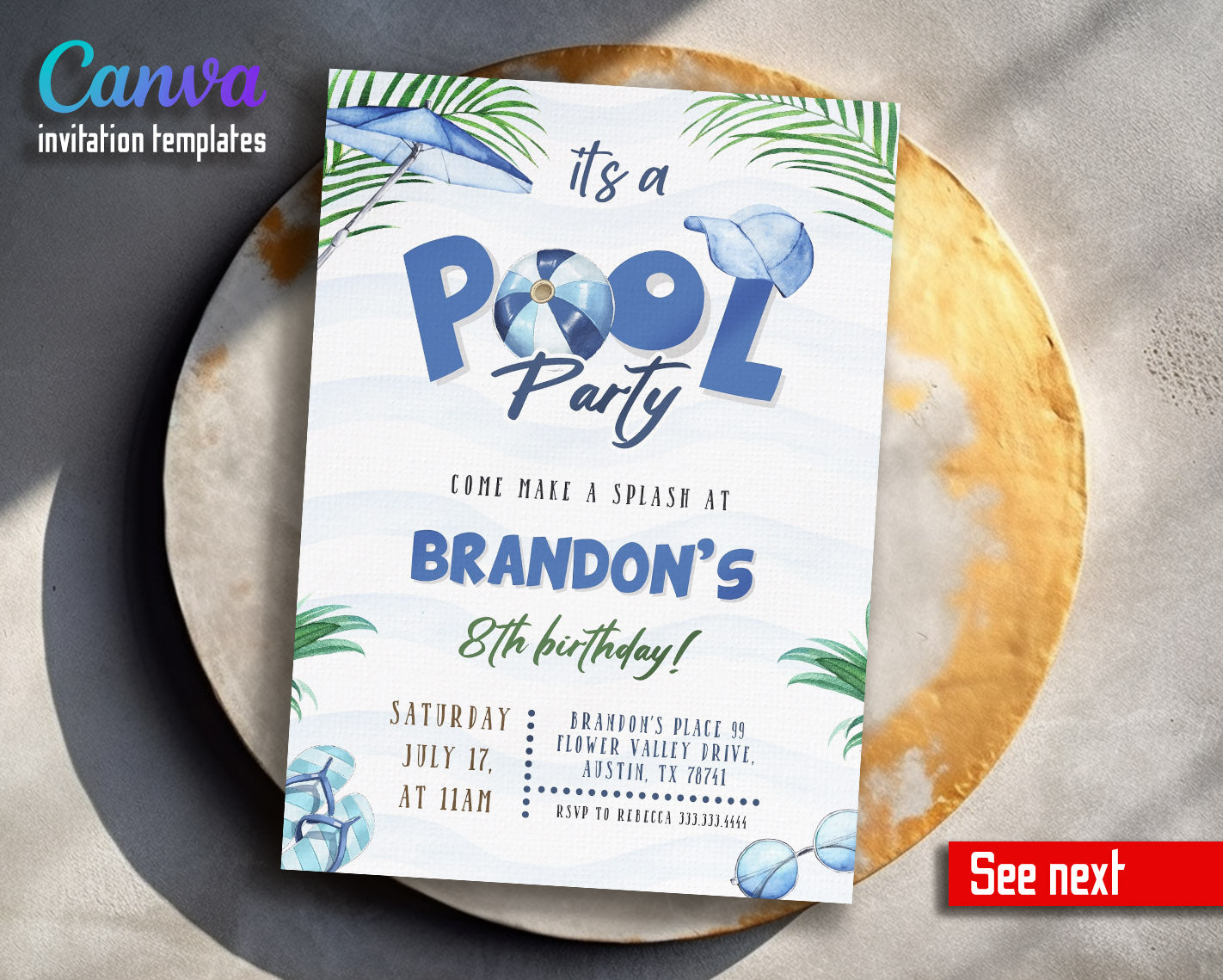 Pool Party customizable invitation template | Share or Print | boy | HK525