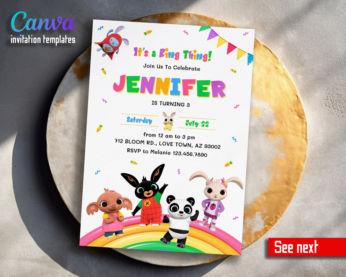 Bing Bunny customizable invitation template | Share or Print |  | LV049