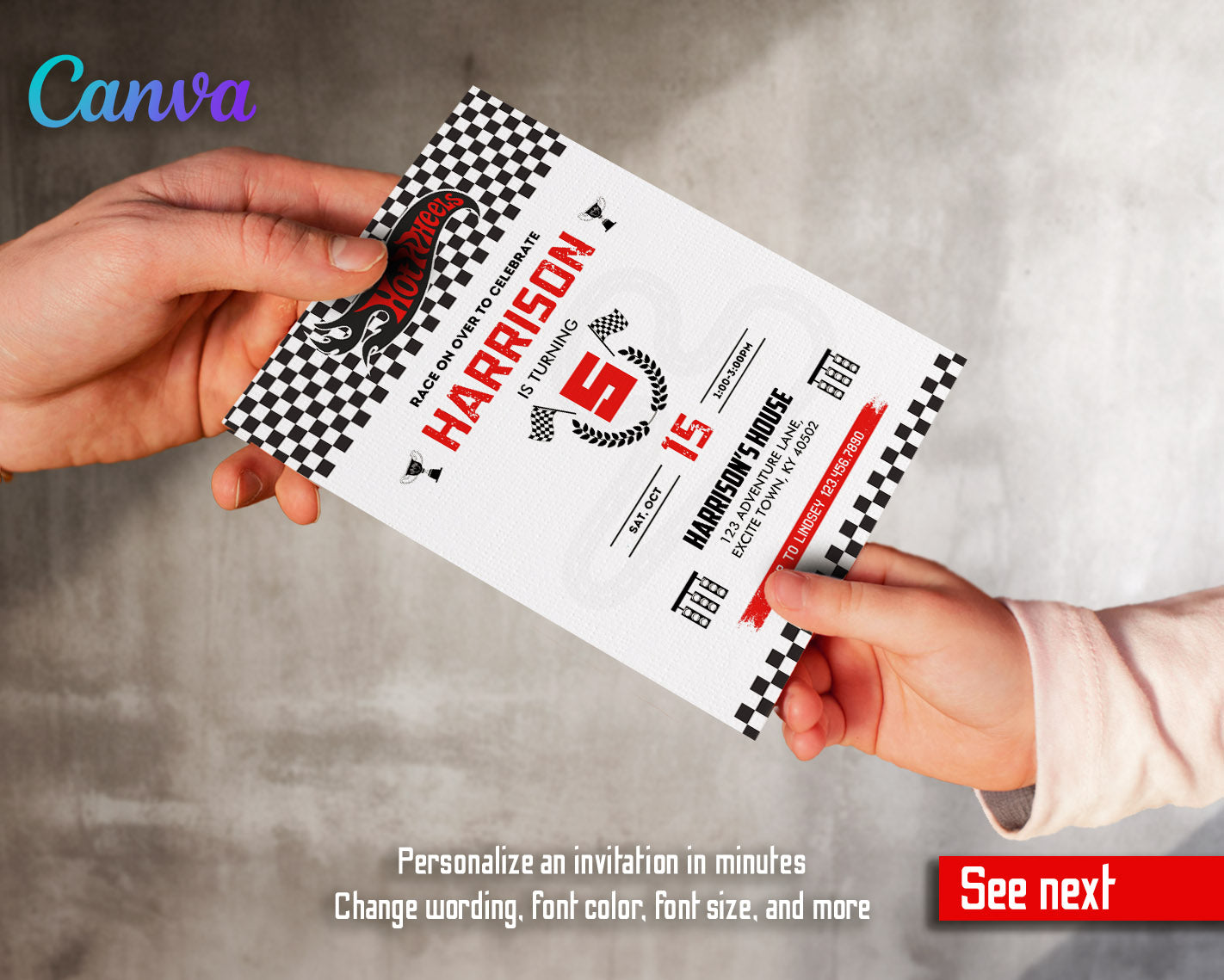 Hot Wheels Racing  customizable invitation template | Share or Print | boy | PQ770