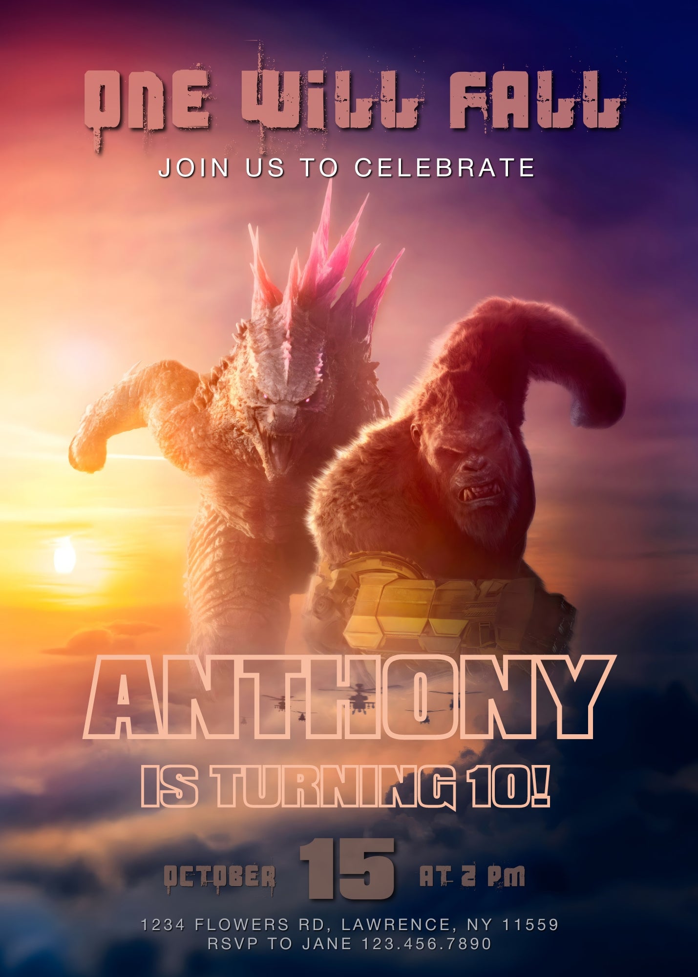 Godzilla X King Kong  customizable invitation template | Share or Print |  | JL941