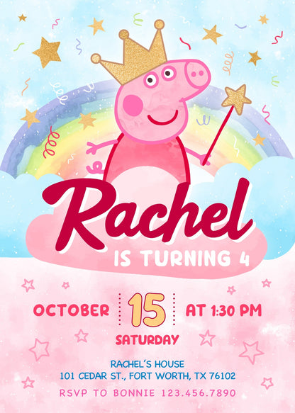 Peppa Pig customizable invitation template | Share or Print | girl | YH976