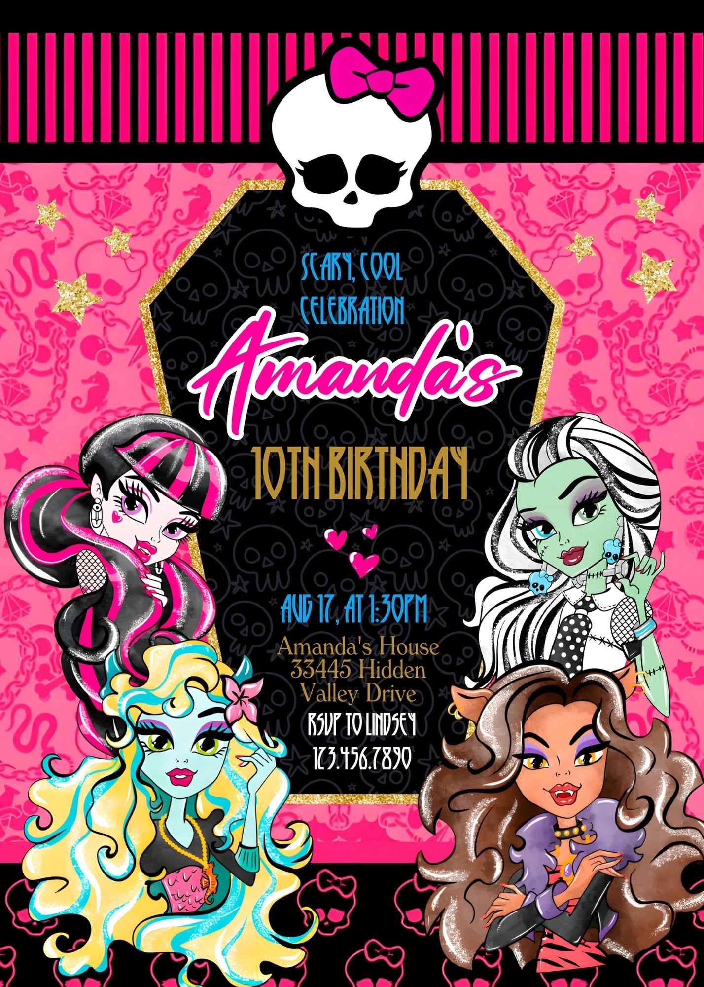 Monster High  customizable invitation template | Share or Print | girl | VE370