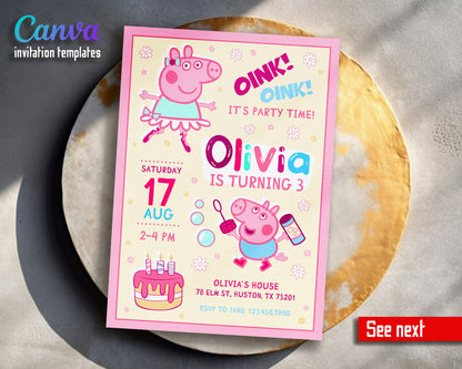 Peppa Pig customizable invitation template | Share or Print | girl | EU365