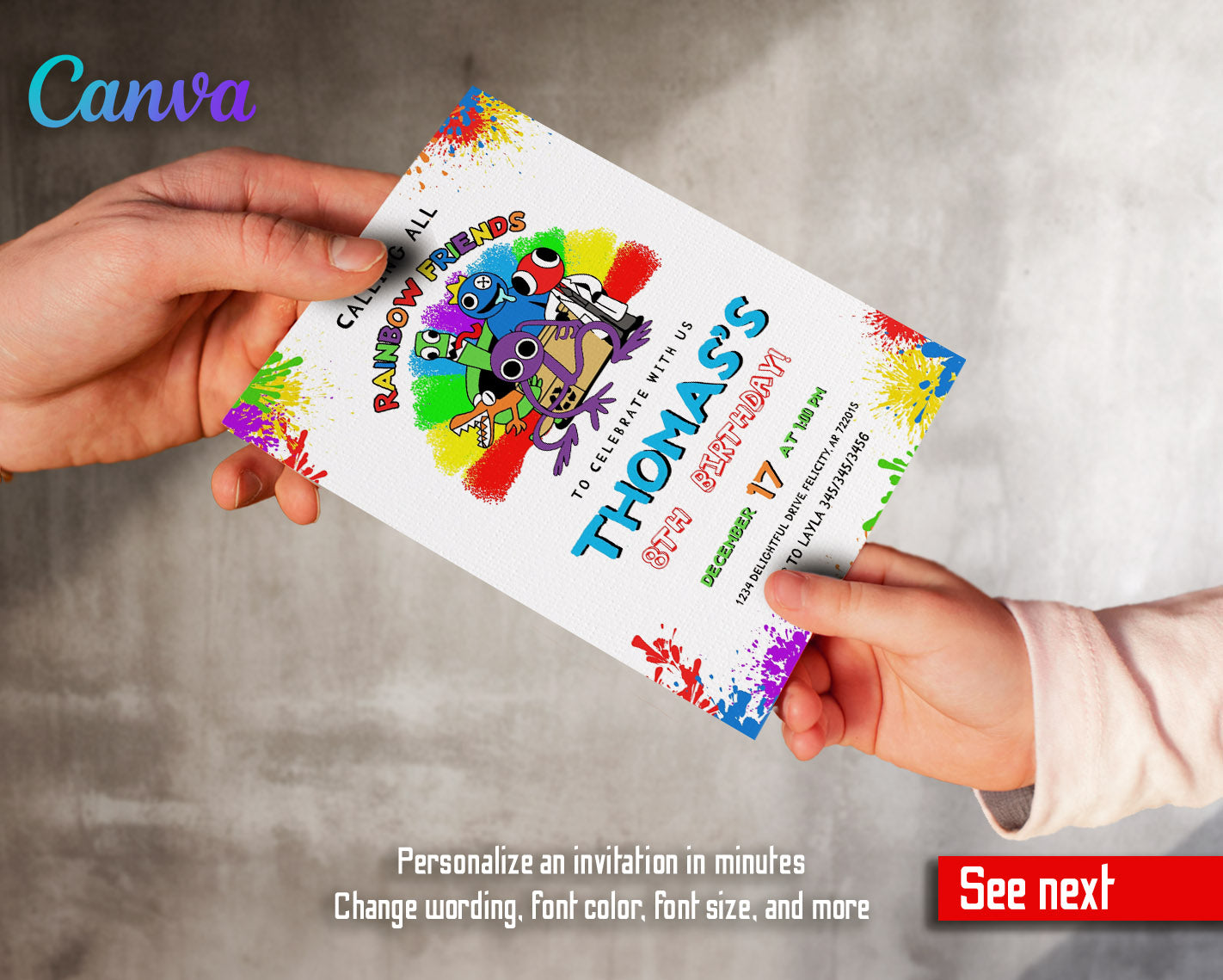 Rainbow Friends  customizable invitation template | Share or Print |  | FL670