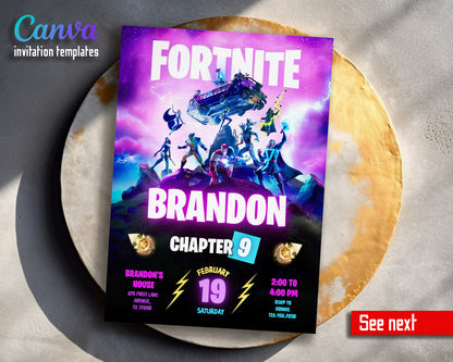 Fortnite gamer customizable invitation template | Share or Print | boy | PO776