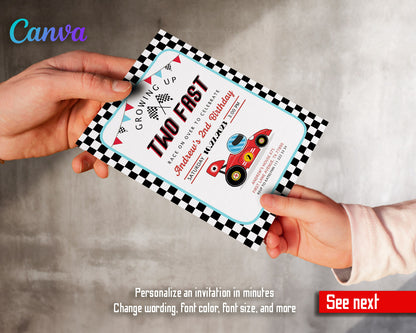 Race Car 2nd Bday Watercolor customizable invitation template | Share or Print | boy | WN261